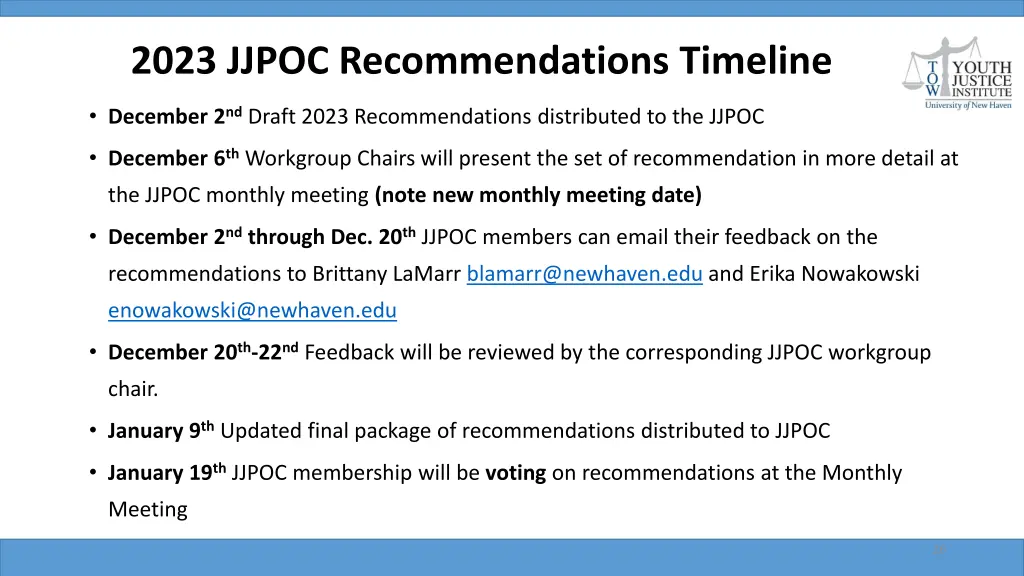 2023 jjpoc recommendations timeline