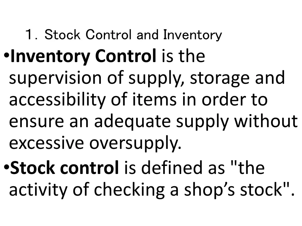 stock control and inventory