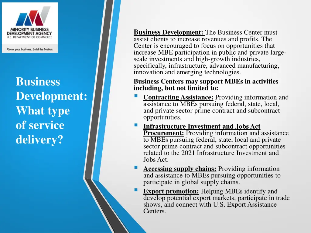 business development the business center must