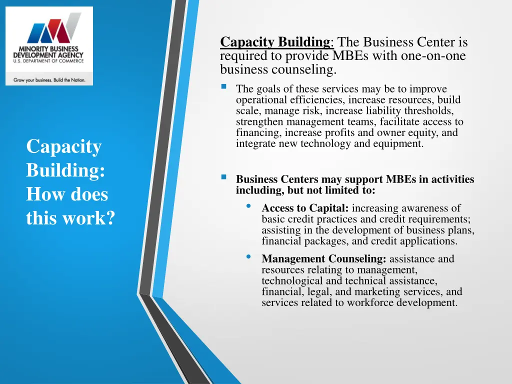 capacity building the business center is required