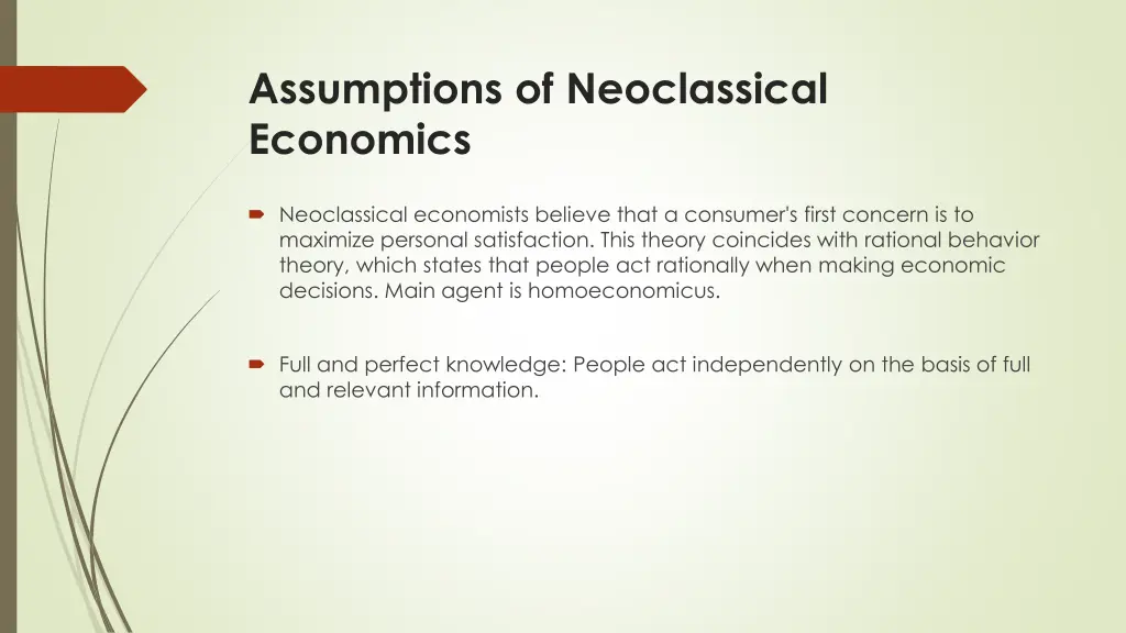 assumptions of neoclassical economics