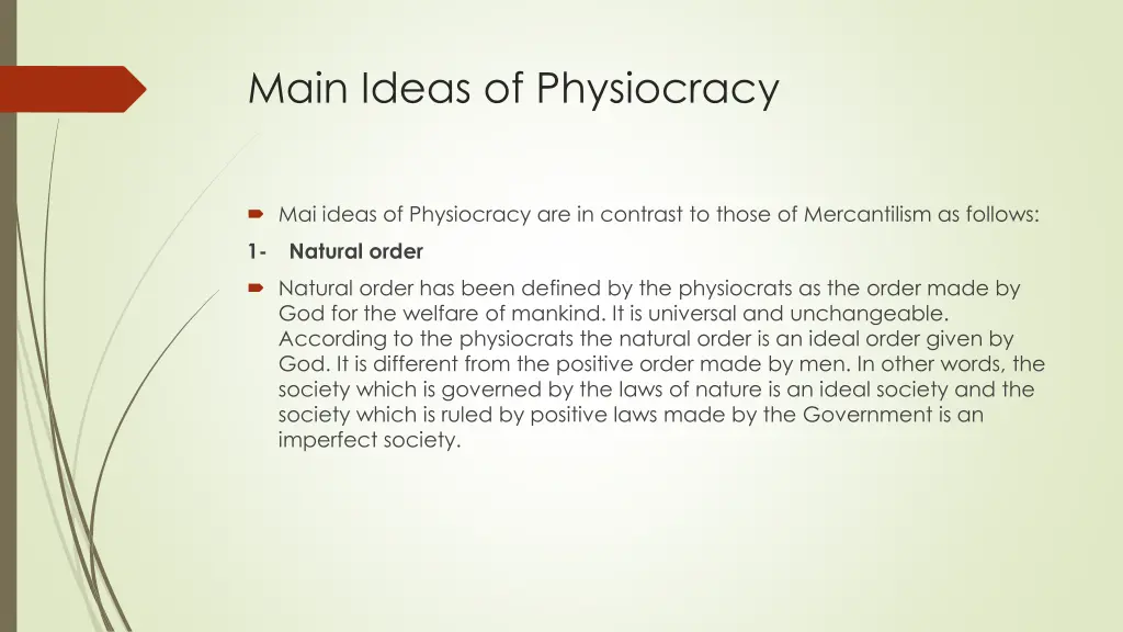 main ideas of physiocracy