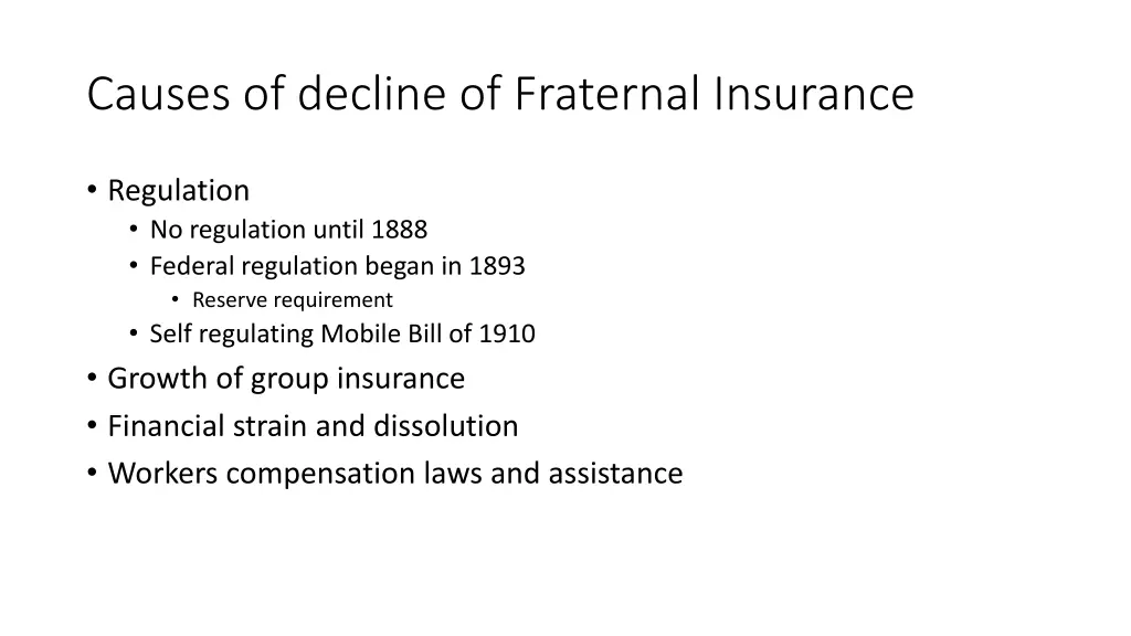 causes of decline of fraternal insurance