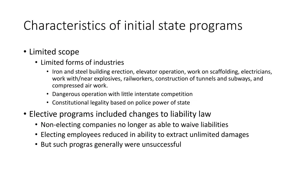 characteristics of initial state programs