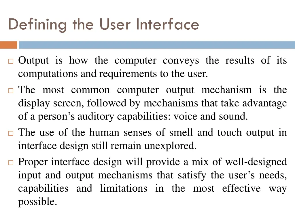 defining the user interface 1