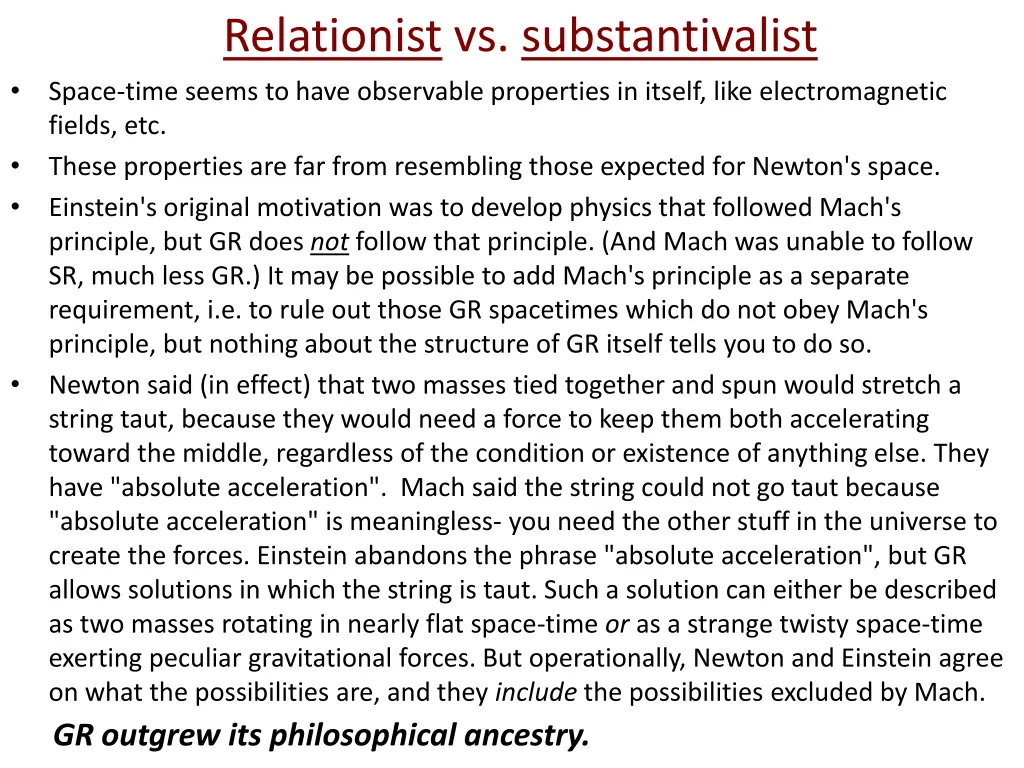 relationist vs substantivalist