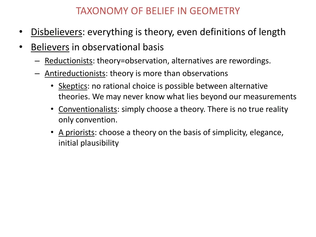 taxonomy of belief in geometry