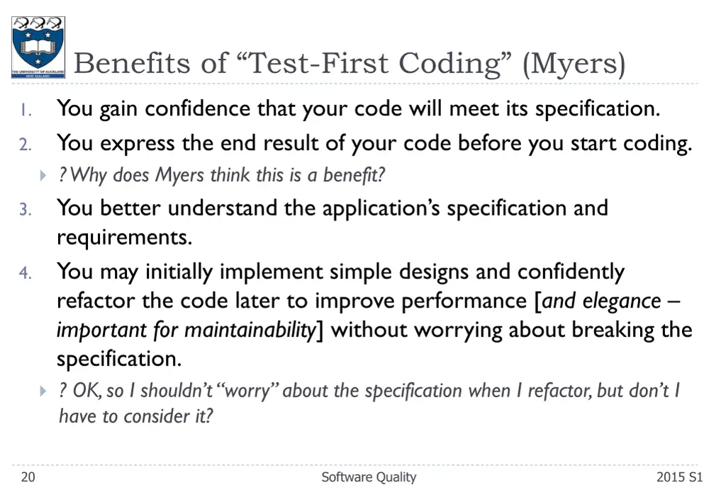 benefits of test first coding myers