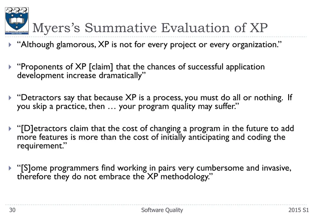 myers s summative evaluation of xp