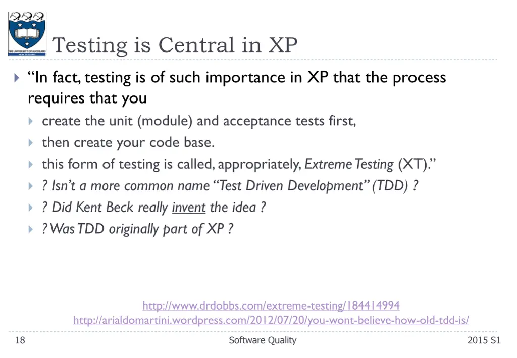 testing is central in xp 2