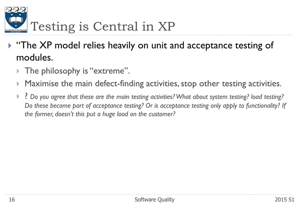 testing is central in xp