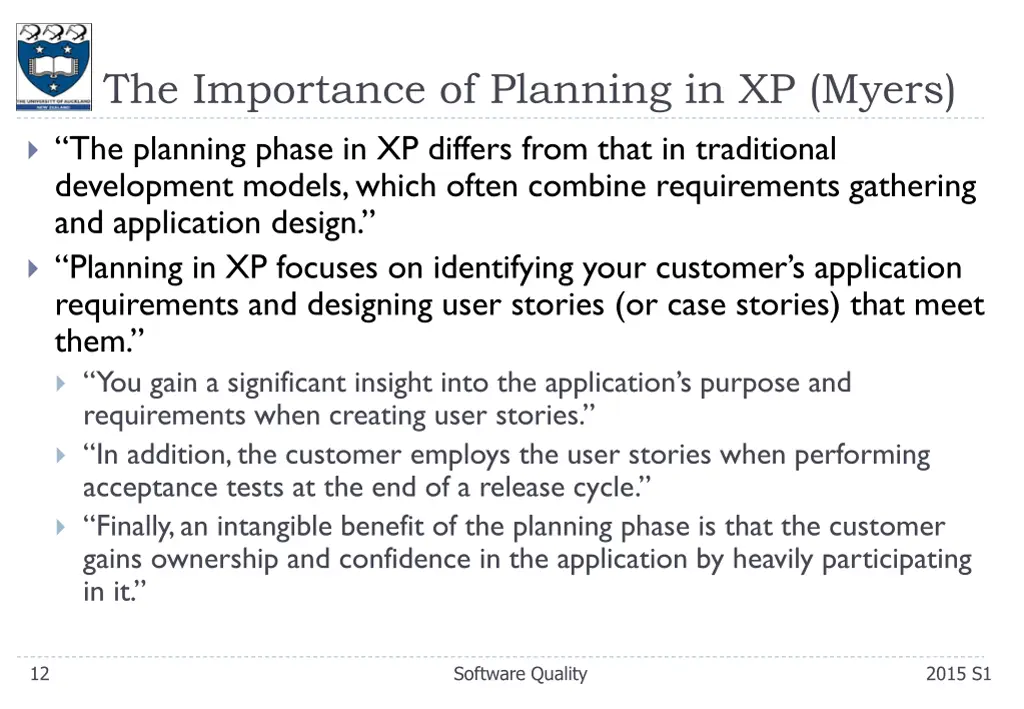 the importance of planning in xp myers