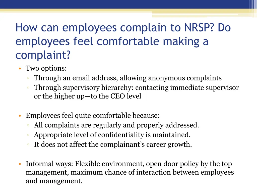 how can employees complain to nrsp do employees