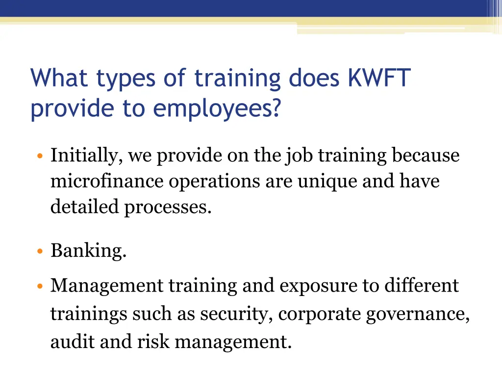 what types of training does kwft provide