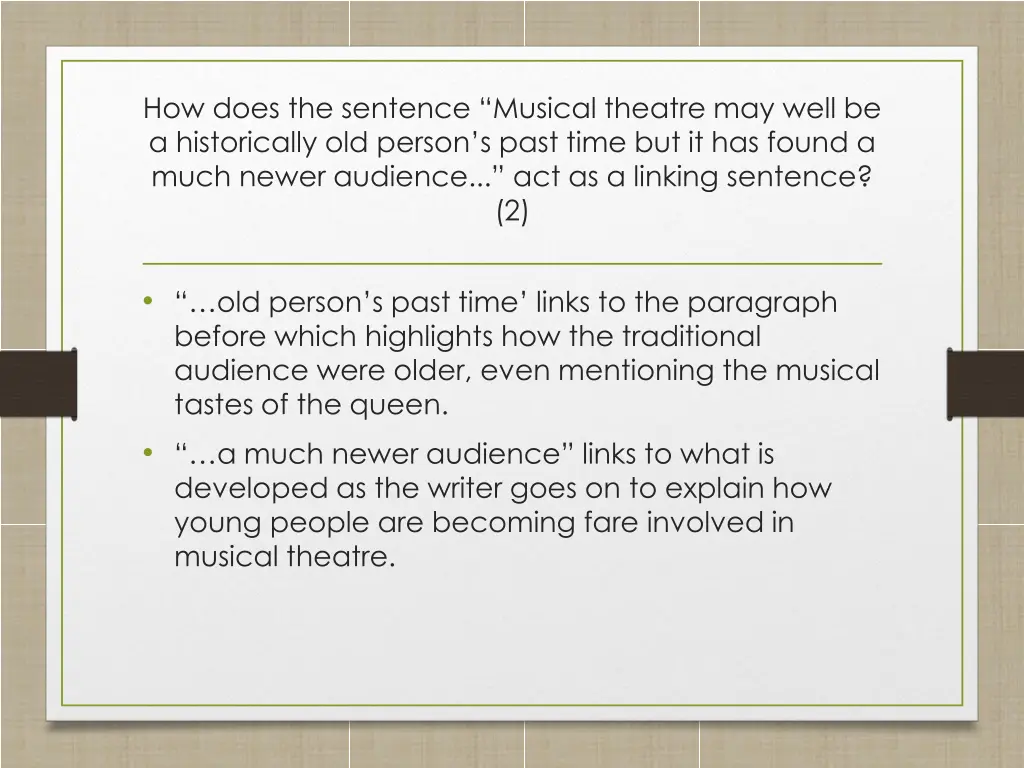 how does the sentence musical theatre may well