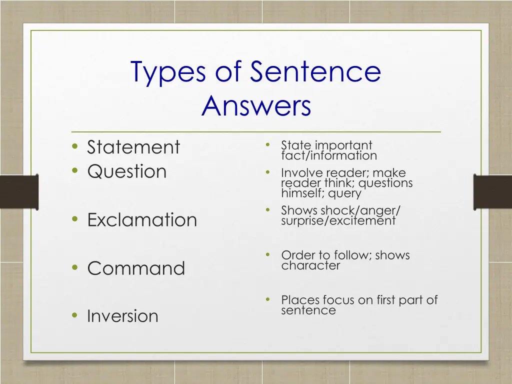 types of sentence answers