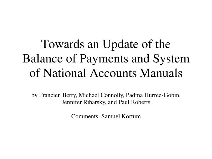 towards an update of the balance of payments