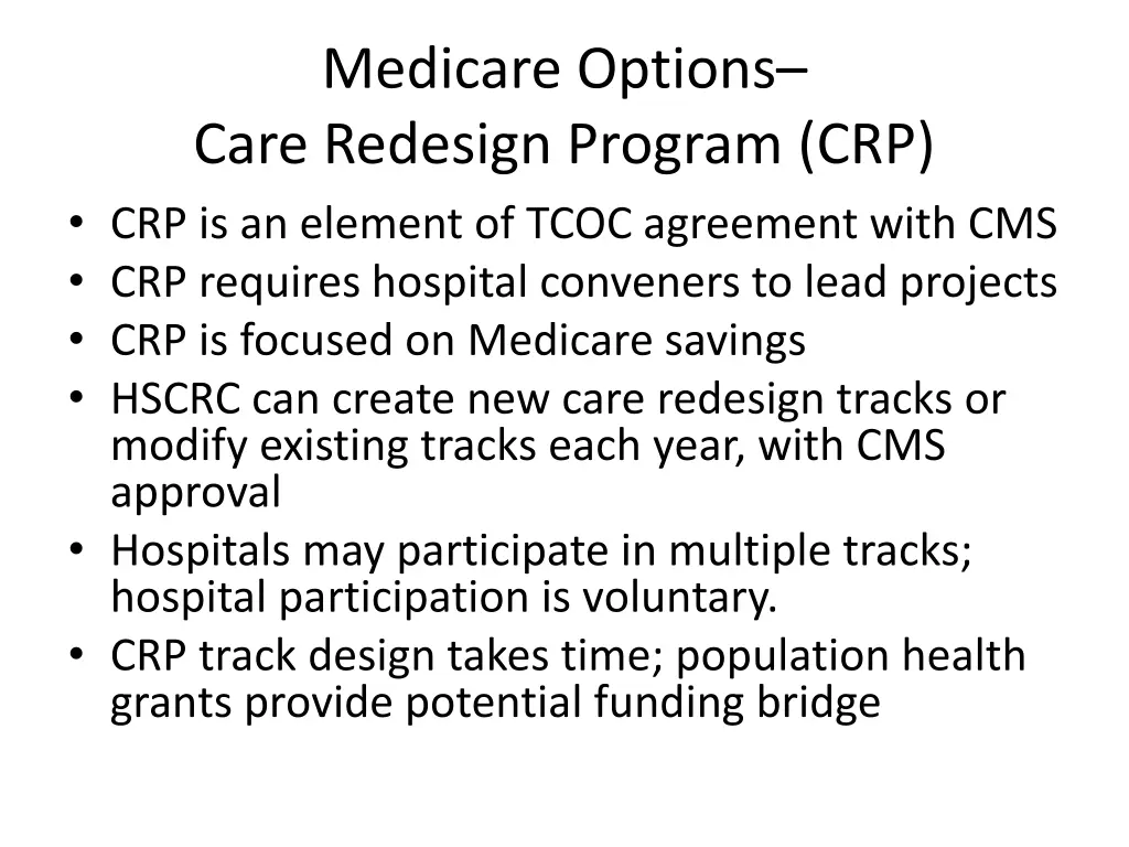 medicare options care redesign program