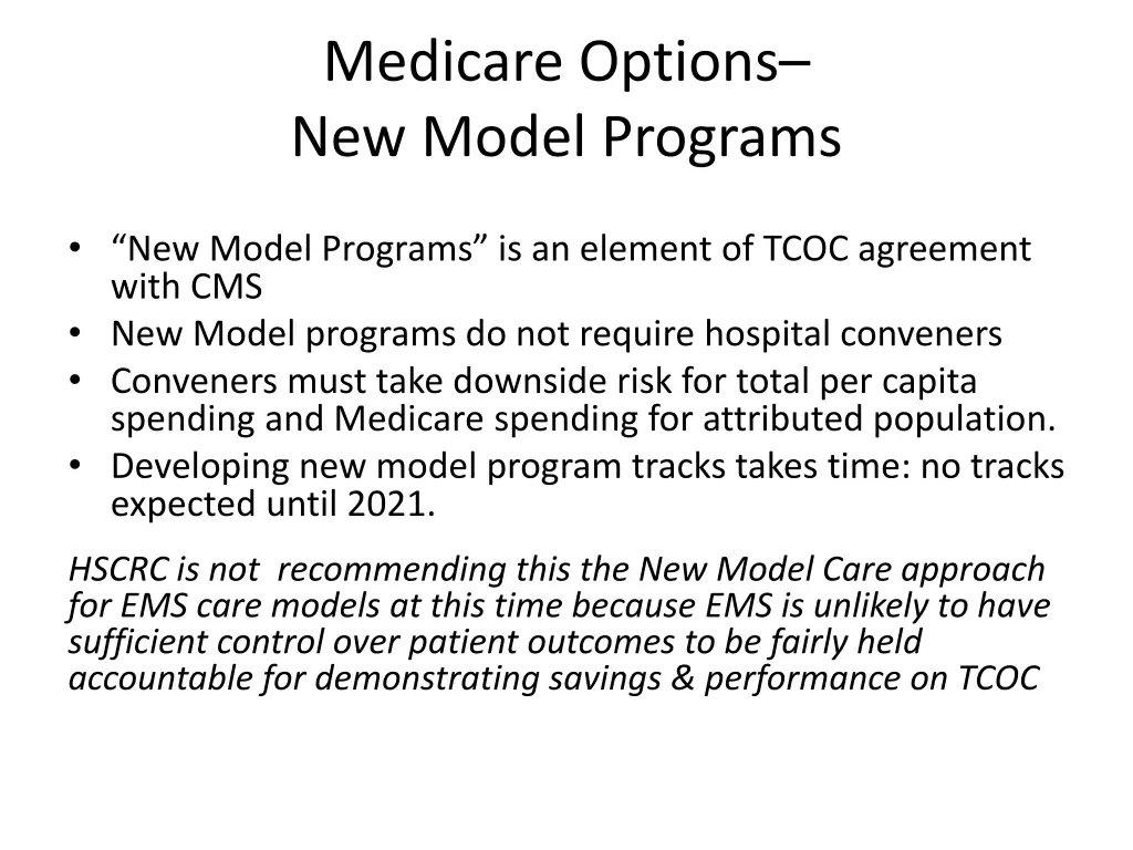 medicare options new model programs