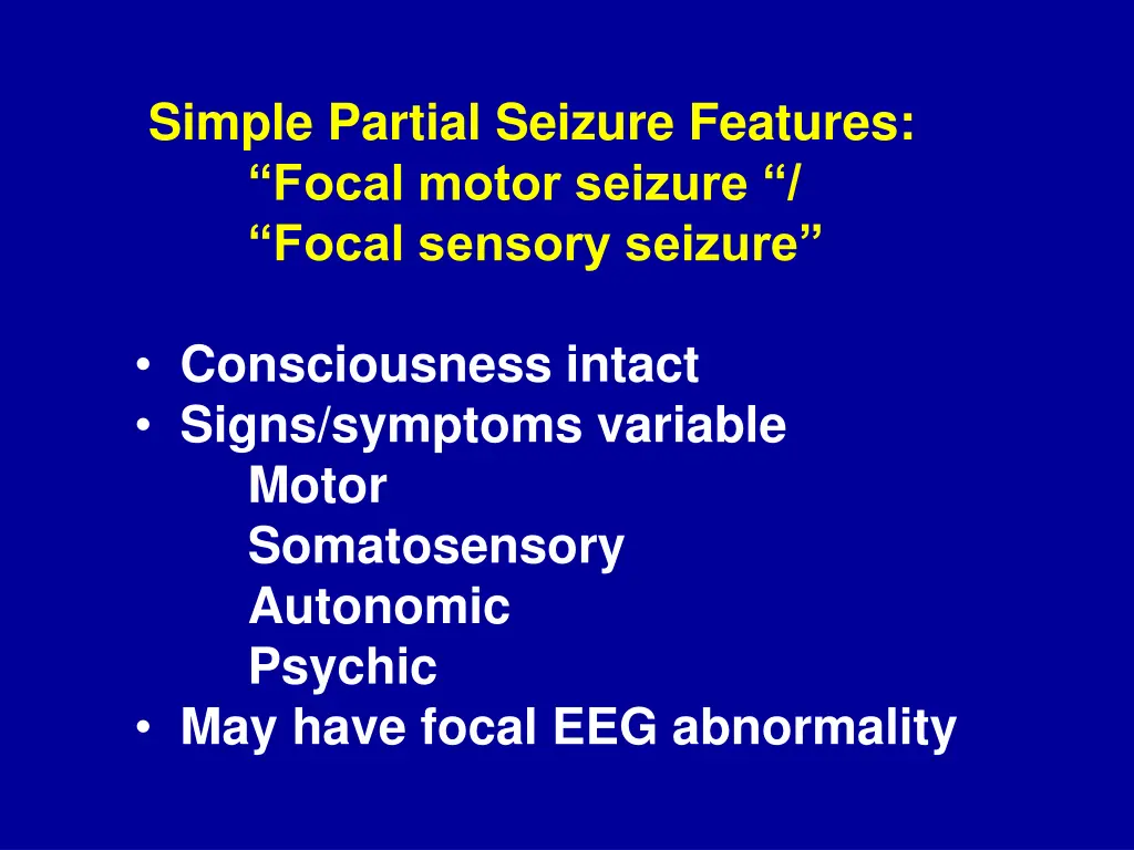 simple partial seizure features focal motor