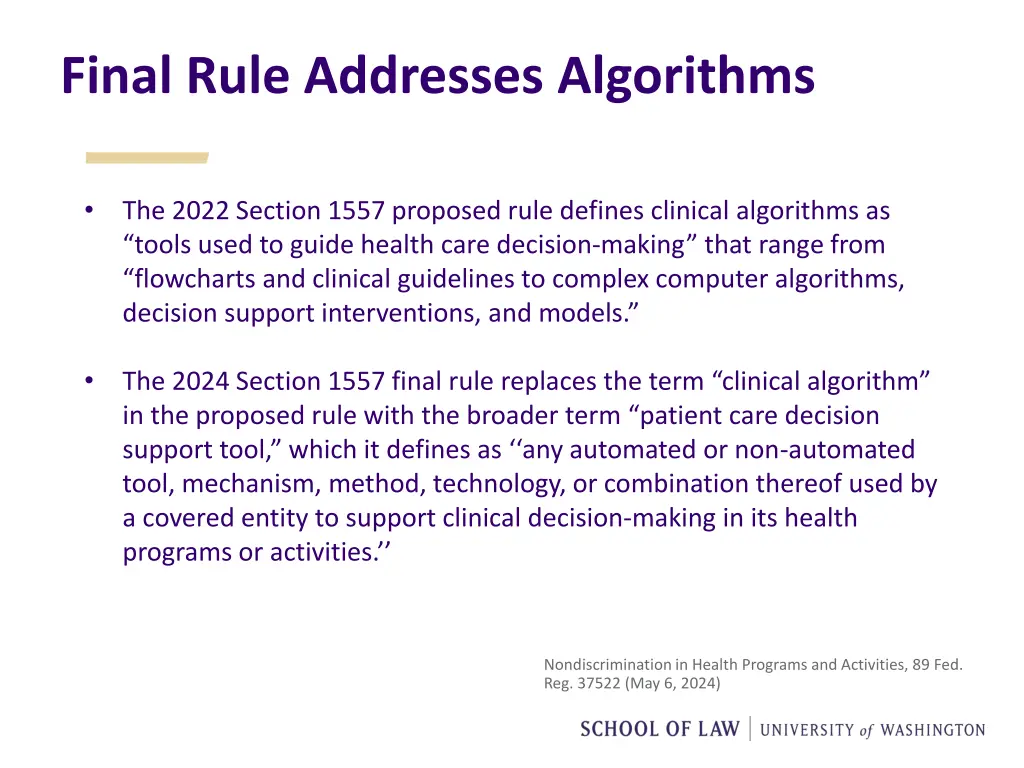 final rule addresses algorithms