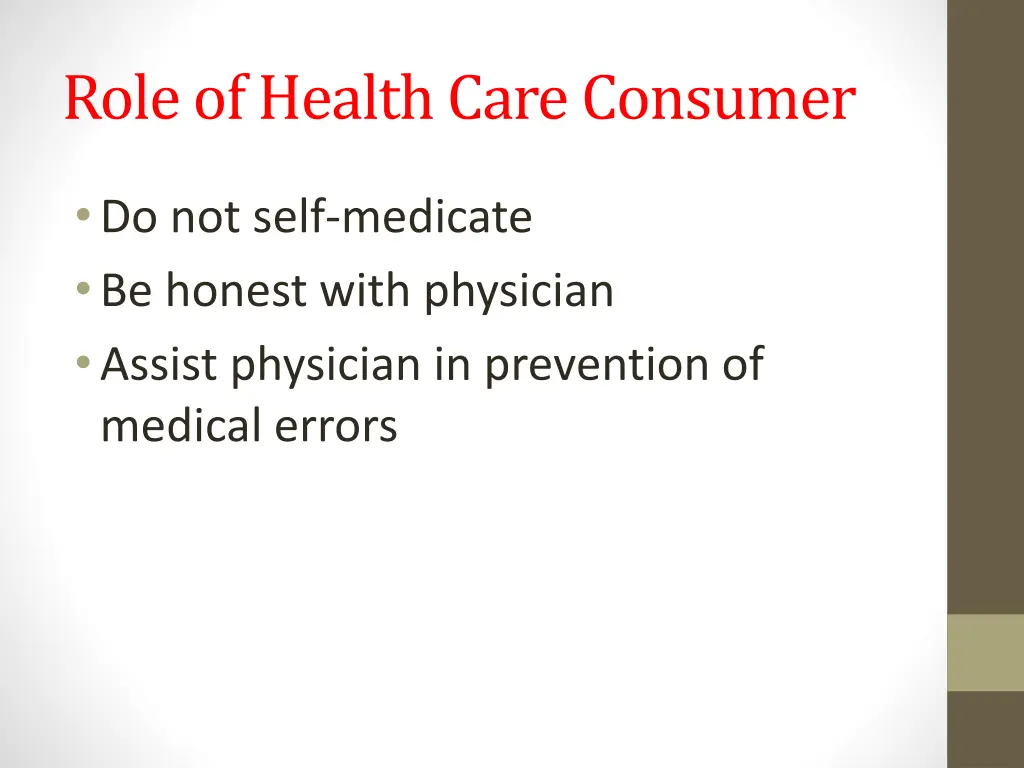 role of health care consumer