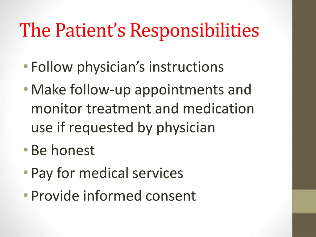 the patient s responsibilities