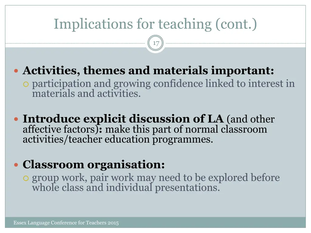 implications for teaching cont