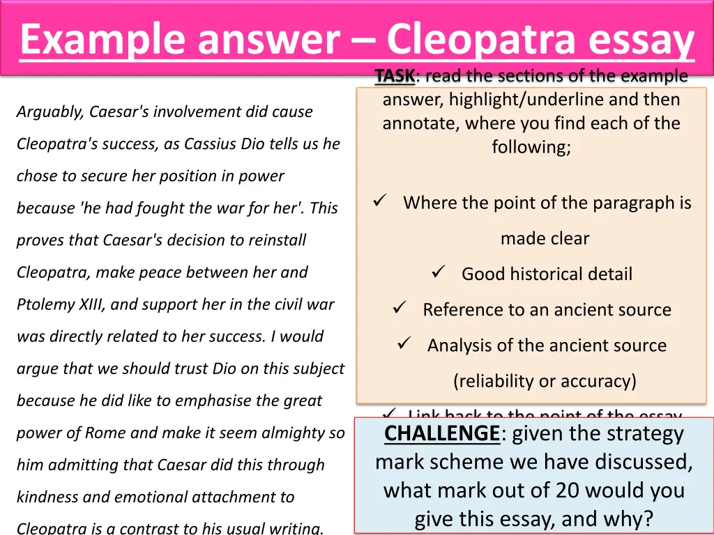 example answer cleopatra essay