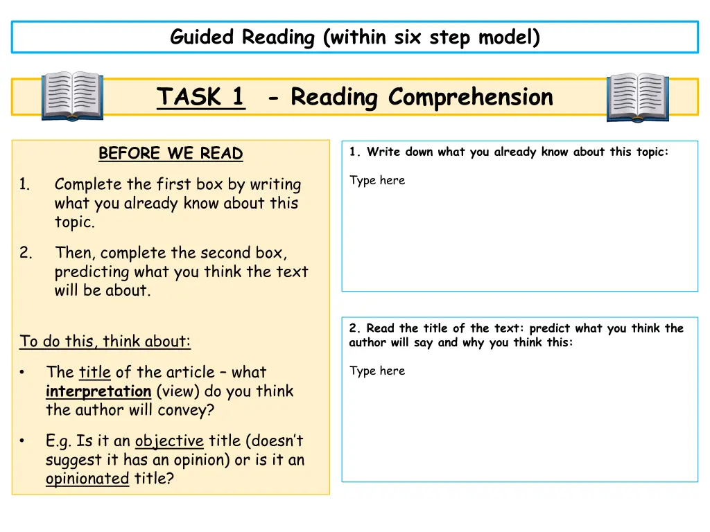 guided reading within six step model