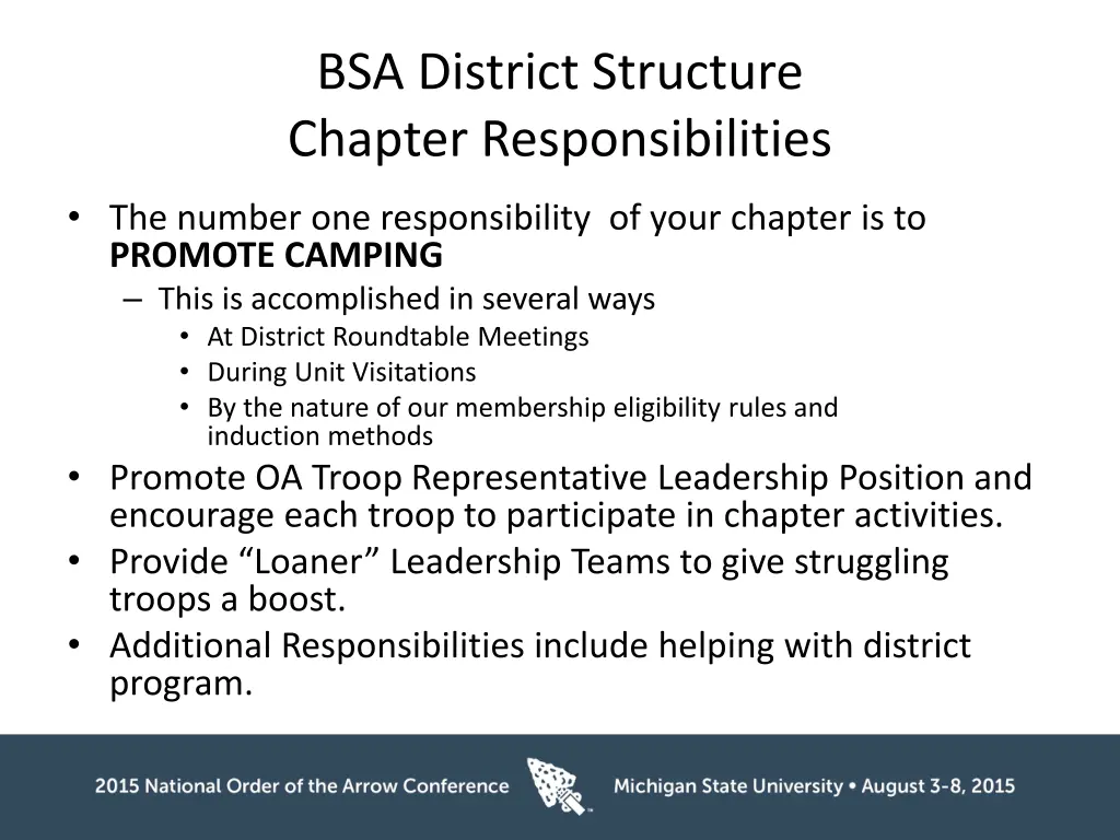 bsa district structure chapter responsibilities