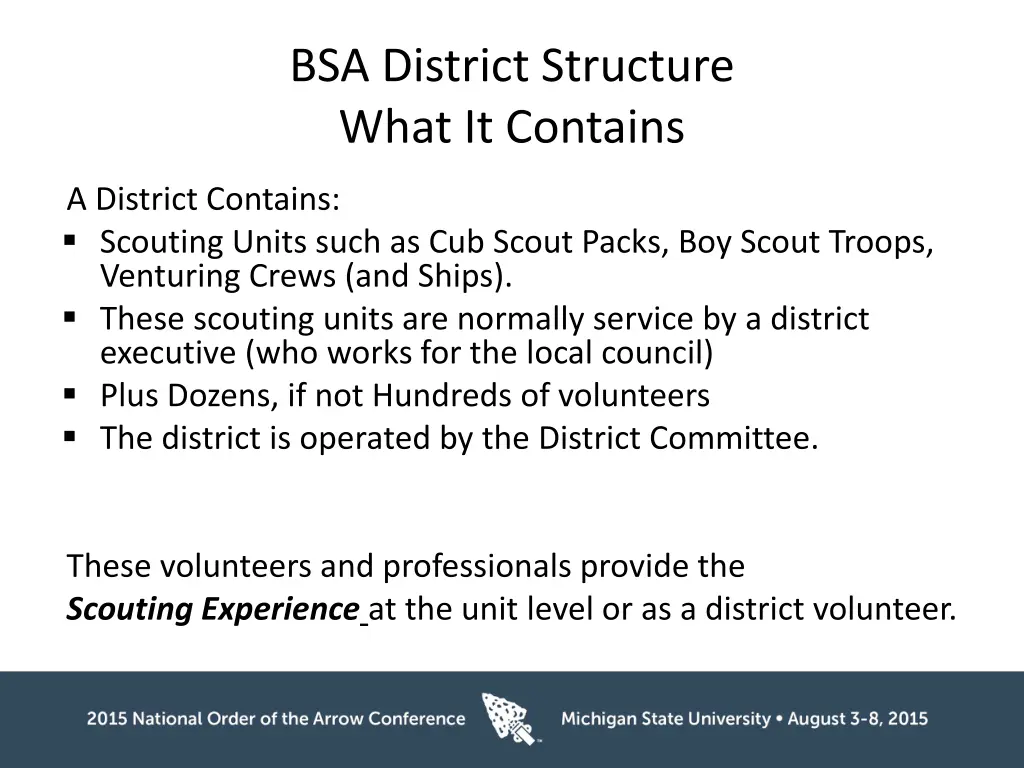 bsa district structure what it contains 2