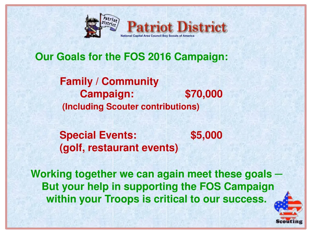 our goals for the fos 2016 campaign