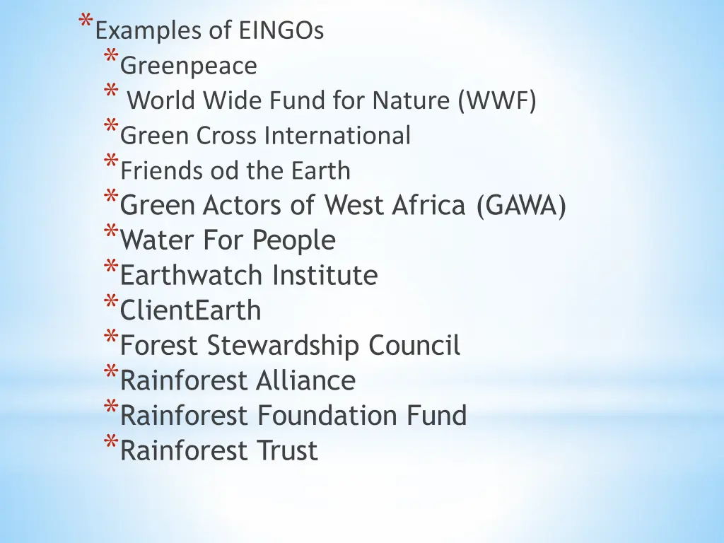 examples of eingos greenpeace world wide fund