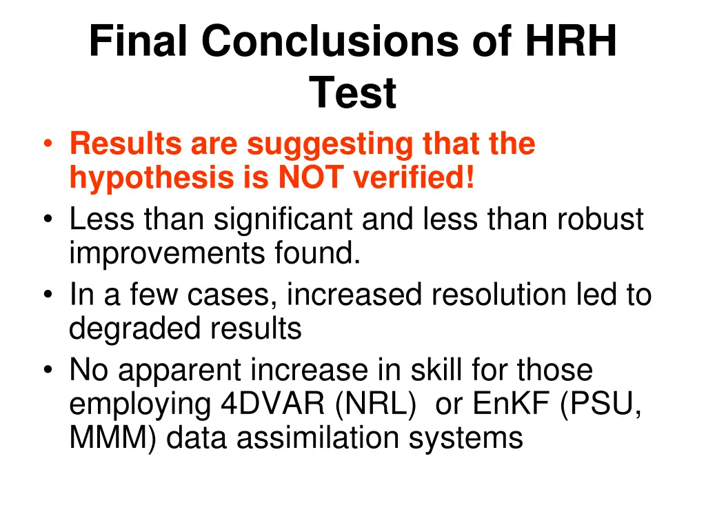 final conclusions of hrh test results