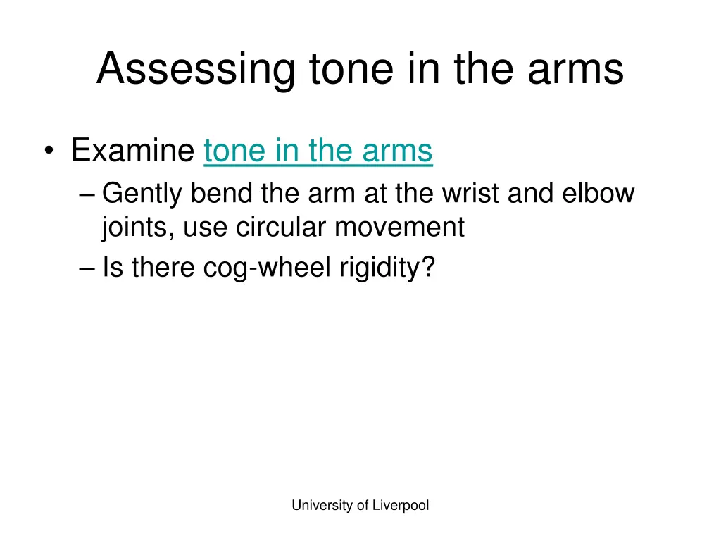 assessing tone in the arms