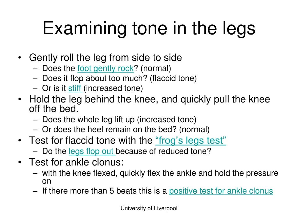 examining tone in the legs