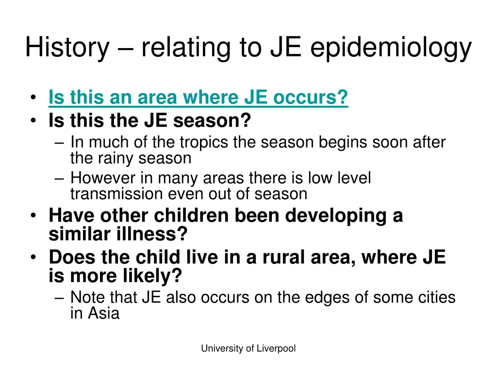 history relating to je epidemiology