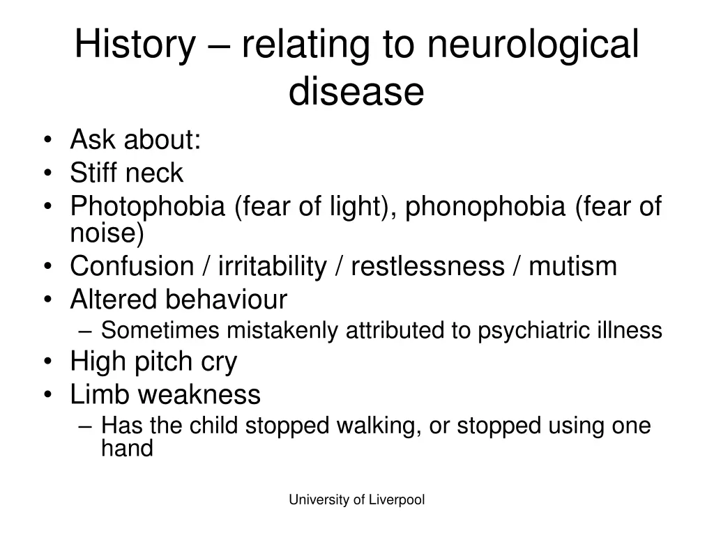 history relating to neurological disease