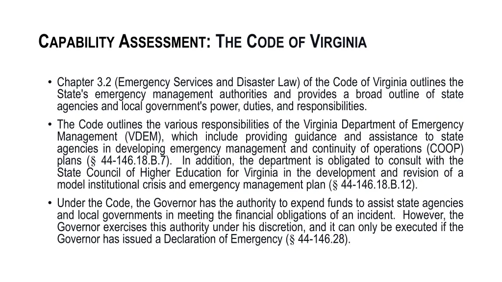 c apability a ssessment t he c ode of v irginia