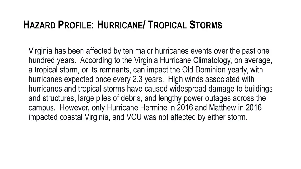 h azard p rofile h urricane t ropical s torms