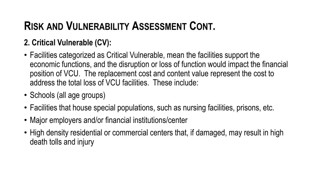 r isk and v ulnerability a ssessment c ont