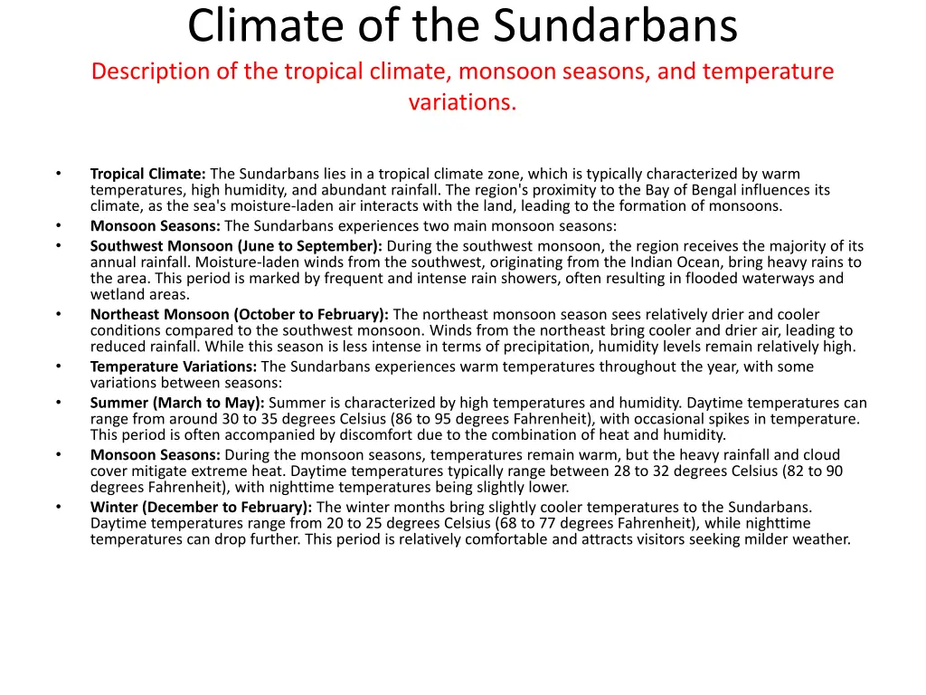 climate of the sundarbans description