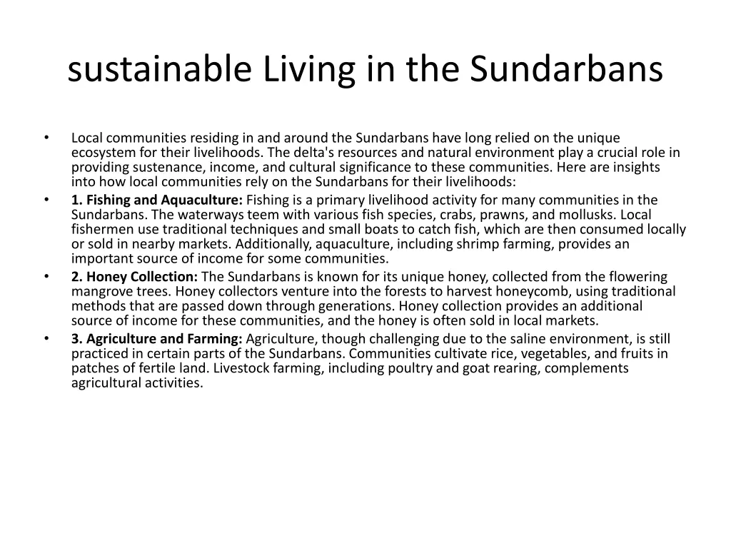 sustainable living in the sundarbans