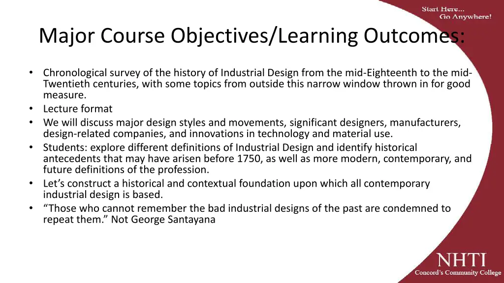 major course objectives learning outcomes