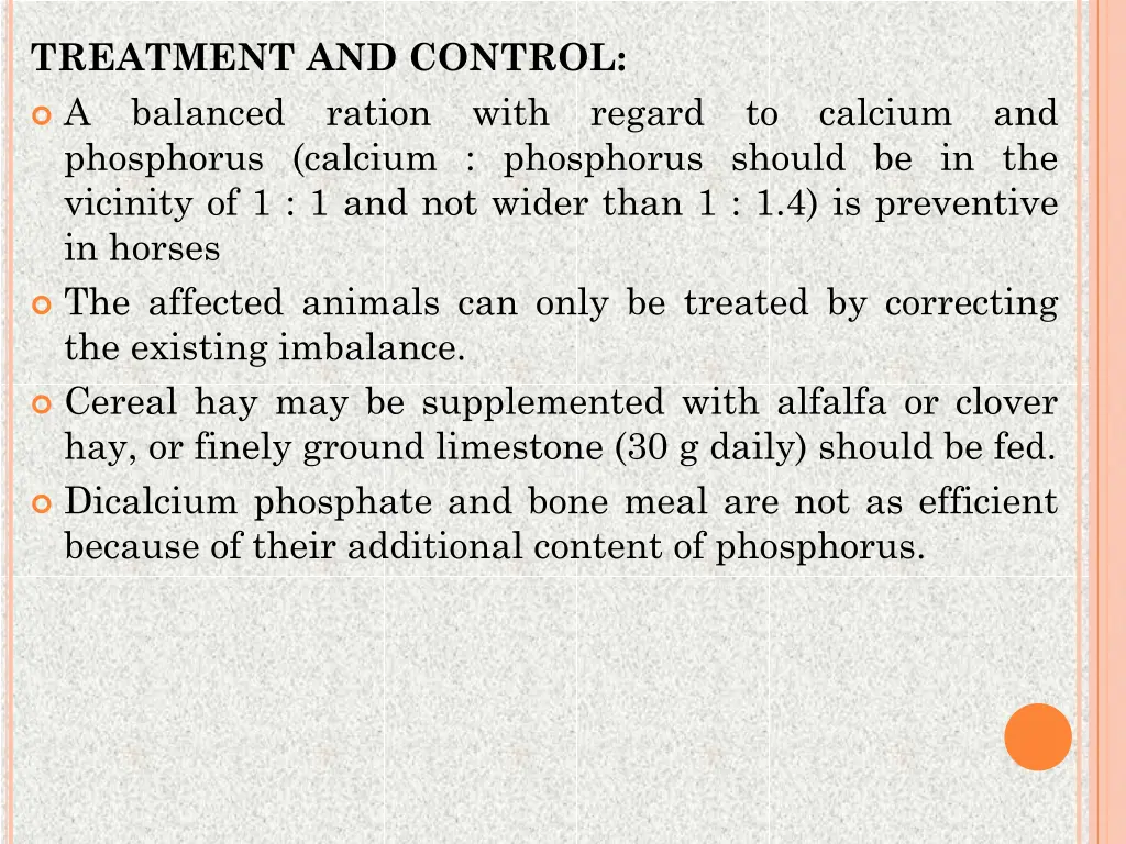 treatment and control a balanced ration with