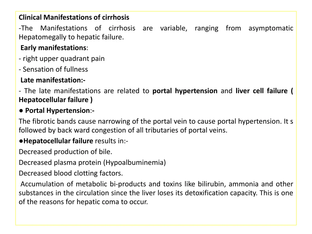 clinical manifestations of cirrhosis