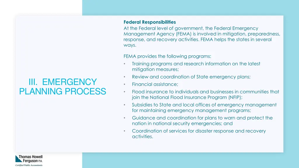 federal responsibilities at the federal level