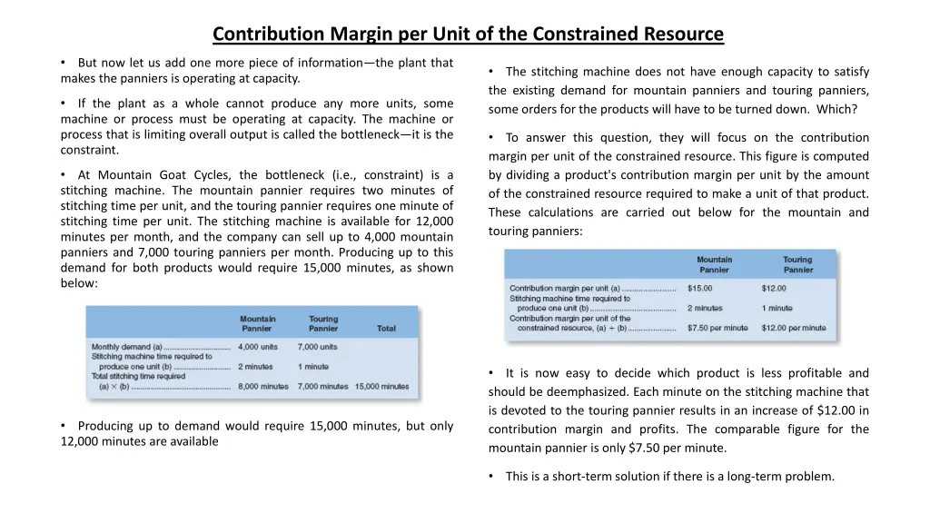 contribution margin per unit of the constrained 1