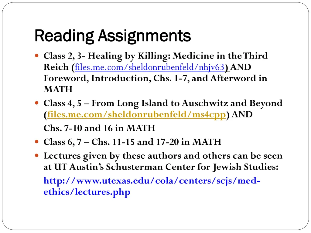 reading assignments reading assignments 1